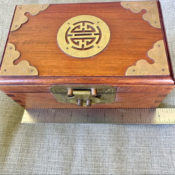 Vintage Wooden Brass Ornate Jewelry Box - Picture 10 of 16